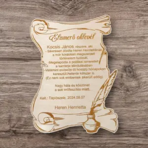 Fából készült Oklevél